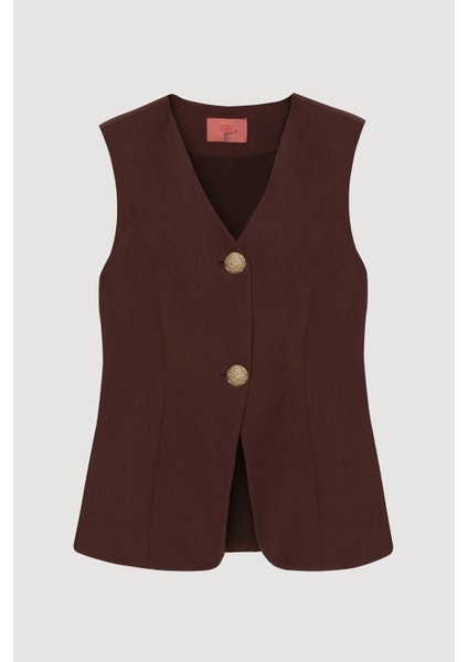 Çift Düğmeli V Yaka Yelek Ceket Kahverengi fiyatları