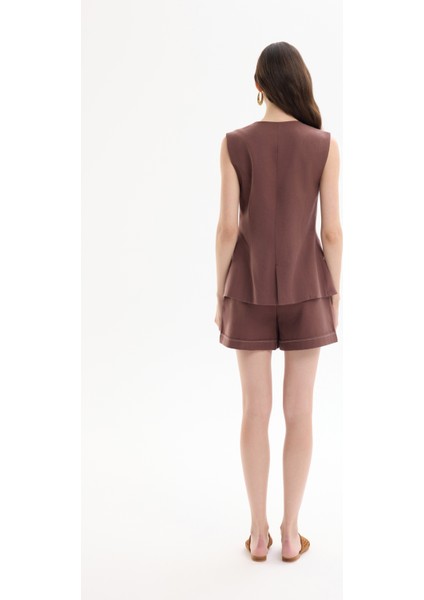 Çift Düğmeli V Yaka Yelek Ceket Kahverengi indirimleri