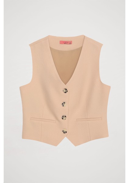 Önü Düğmeli Yelek Bej fiyatları