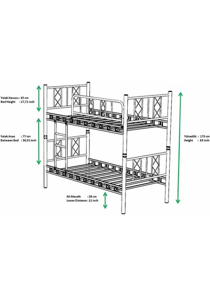 Argimo Carme Genç Çocuk Yatak Odası Metal Ranza ve Karyola 90 x 200