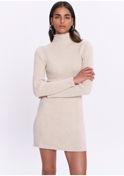 Uzun Kollu Mini Triko Elbise Taş modelleri