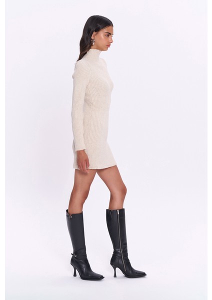 Uzun Kollu Mini Triko Elbise Taş fırsatları