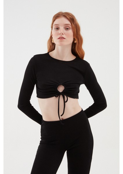 Büzgü Detaylı Crop Bluz Siyah fiyatları