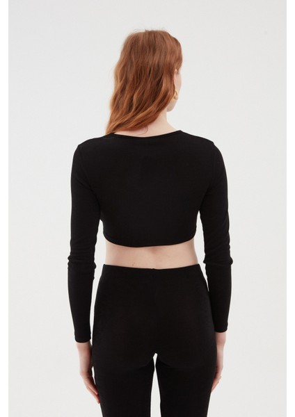 Büzgü Detaylı Crop Bluz Siyah indirimleri