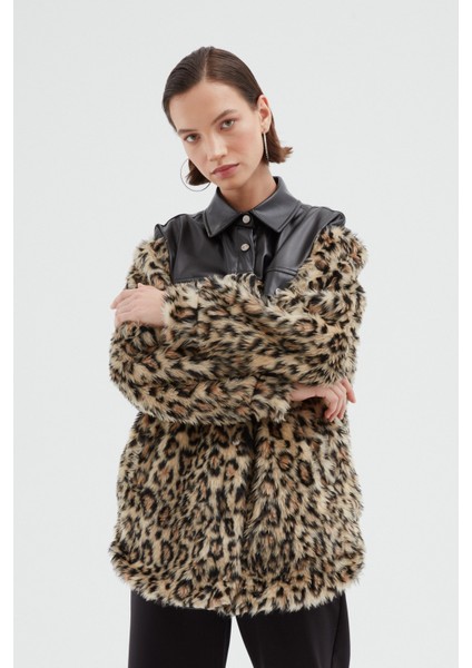 Deri Detaylı Kürk Ceket Kahve fiyatları