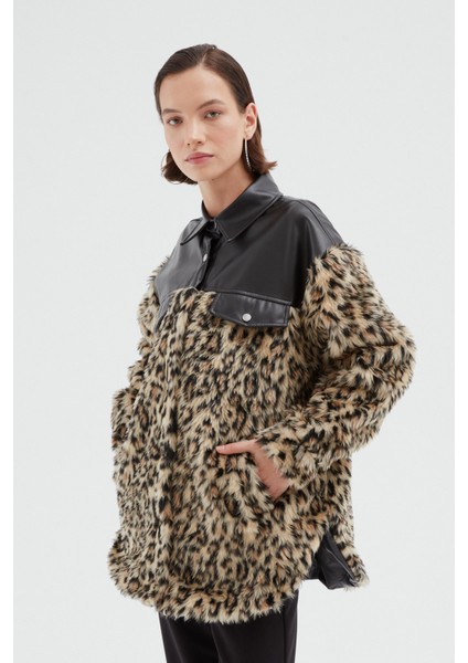 Deri Detaylı Kürk Ceket Kahve fırsatları