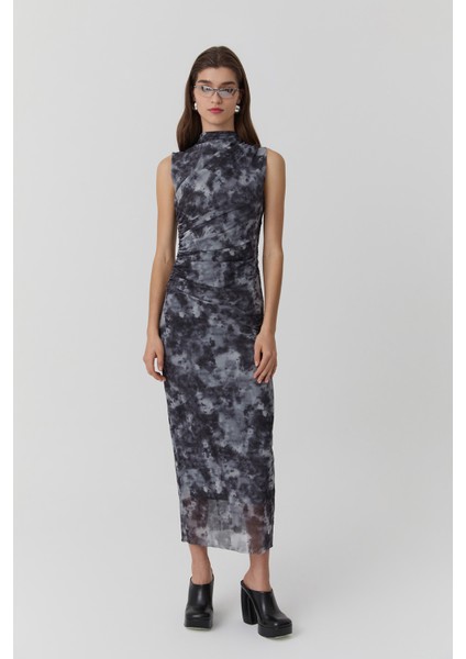 Şerit Detaylı Kolsuz Tül Elbise Gri modelleri