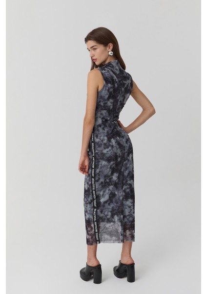 Şerit Detaylı Kolsuz Tül Elbise Gri indirimleri