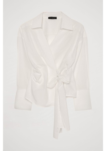 Bağlama Detaylı Kruvaze Bluz Ekru fiyatları