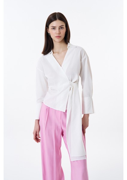 Bağlama Detaylı Kruvaze Bluz Ekru modelleri