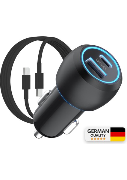 Araç Şarj Aleti Çakmaklık Type-C + USB Girişli Kablolu Set 38W