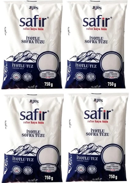 Safir Iyotlu Sofra Tuzu 750 G x 4 Adet