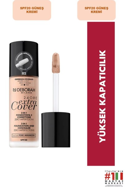 24 Ore Extra Cover Fondöten No:02 Beige – Yüksek Kapatıcılık, SPF20, Yağsız Formül ve Uzun Süre Kalıcılık fiyatları