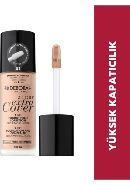 24 Ore Extra Cover Fondöten No:02 Beige – Yüksek Kapatıcılık, SPF20, Yağsız Formül ve Uzun Süre Kalıcılık modelleri