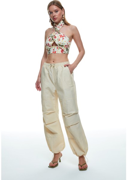 Geniş Paça Paraşüt Pantolon Bej