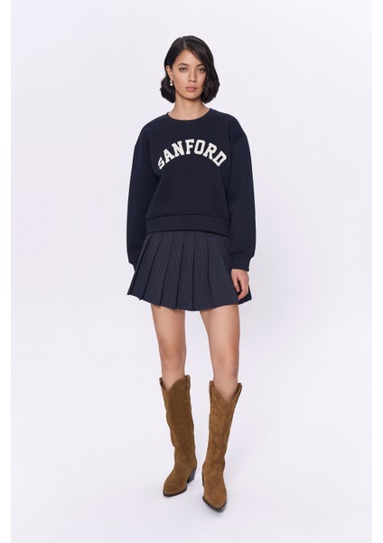 Yazı Baskılı Sweatshirt Lacivert modelleri