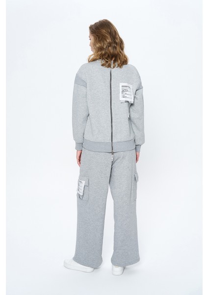 Sırtı Fermuar Detaylı Baskılı Sweatshirt Gri indirimleri