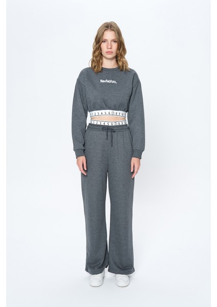 Beli Sayı Detaylı Crop Sweatshirt Antrasit modelleri