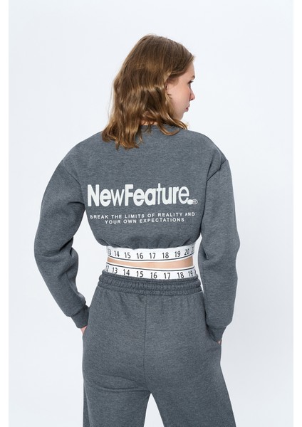 Beli Sayı Detaylı Crop Sweatshirt Antrasit indirimleri