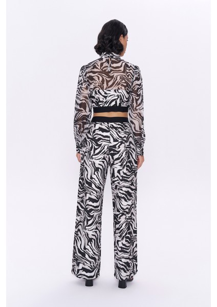 Zebra Desenli Beli Lastikli Tül Bluz Siyah indirimleri