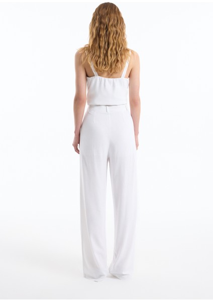 Yüksek Bel Keten Palazzo Pantolon Ekru indirimleri