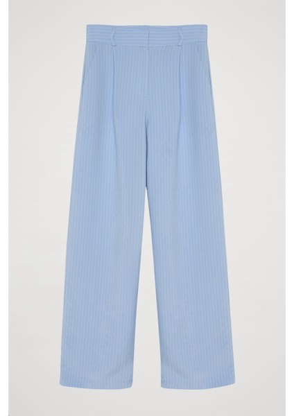 Ince Çizgili Yüksek Bel Pantolon Mavi fiyatları