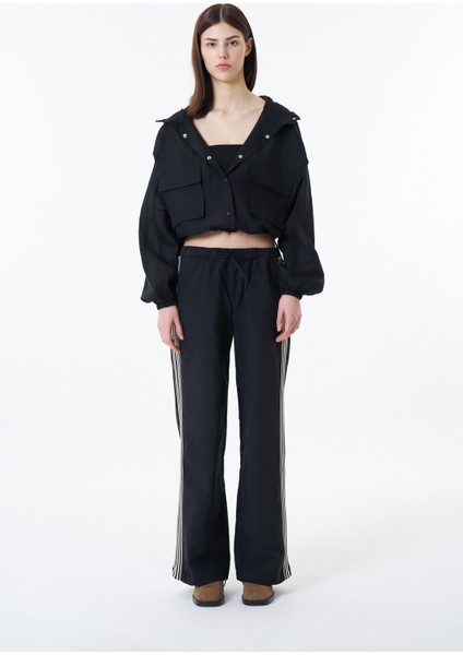 Çift Şeritli Beli Lastikli Pantolon Siyah modelleri
