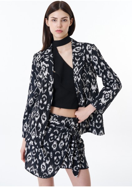 Etnik Desenli Kruvaze Blazer Ceket Siyah modelleri