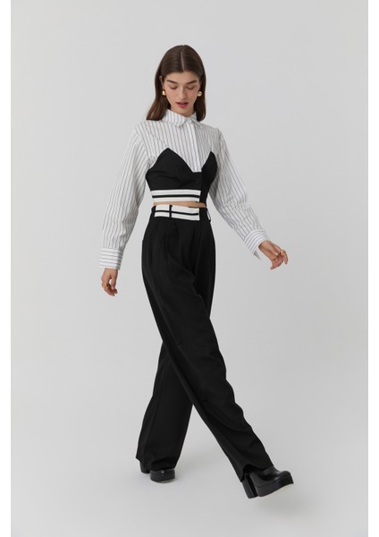 Match Detaylı Çizgili Crop Gömlek Ekru modelleri