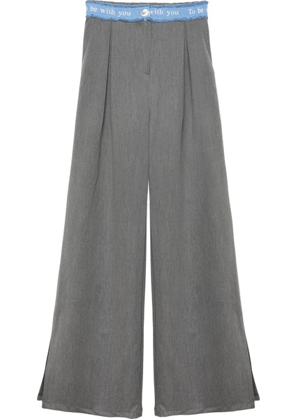 Beli Denim Yazılı Paçası Yırtmaçlı Pantolon Gri fiyatları