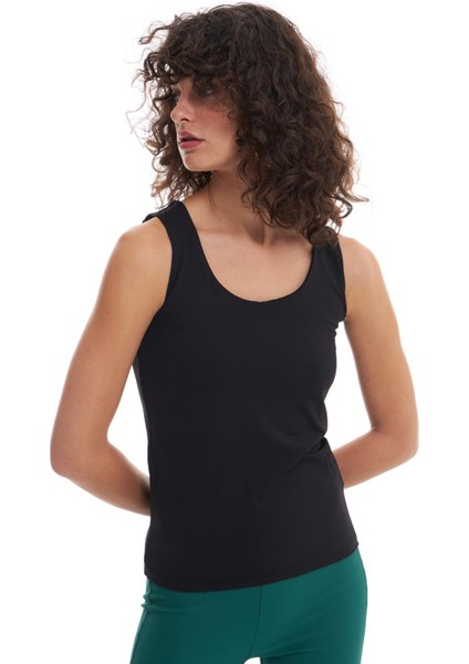 Kalın Askılı Basic Bluz Siyah