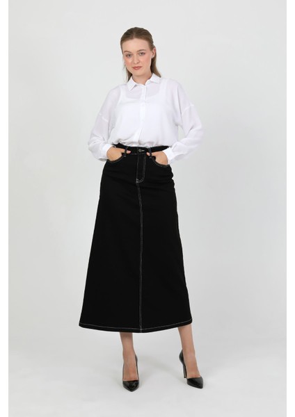 Doğal Kumaşlı Kontrast Dikişli Kot Etek fiyatları