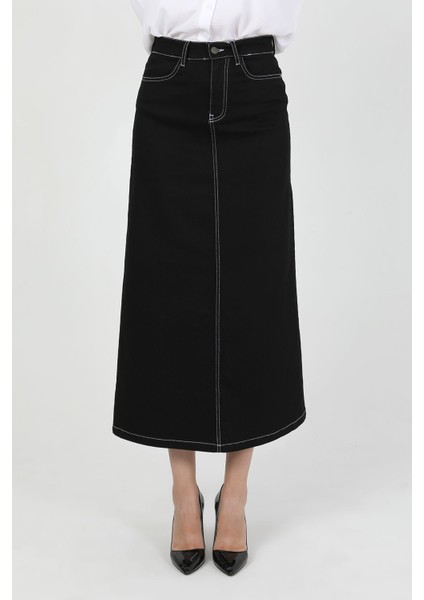 Doğal Kumaşlı Kontrast Dikişli Kot Etek fırsatları