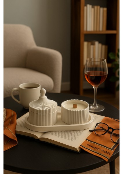 Lüks Kapaklı Beton Mum Seti – Ahşap Fitilli & El Yapım fiyatları