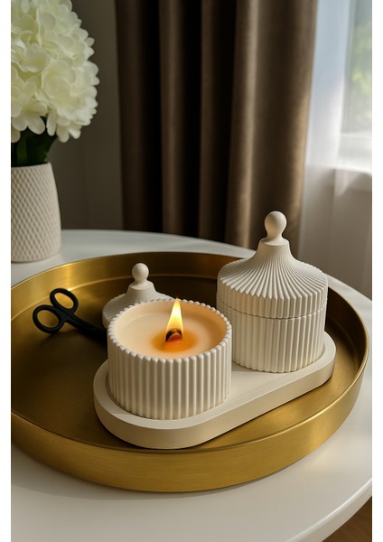 Lüks Kapaklı Beton Mum Seti – Ahşap Fitilli & El Yapım modelleri