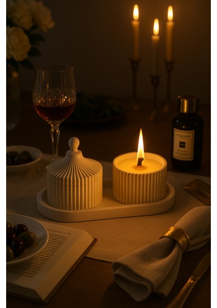 Lüks Kapaklı Beton Mum Seti – Ahşap Fitilli & El Yapım fırsatları