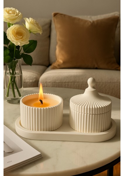 Lüks Kapaklı Beton Mum Seti – Ahşap Fitilli & El Yapım indirimleri