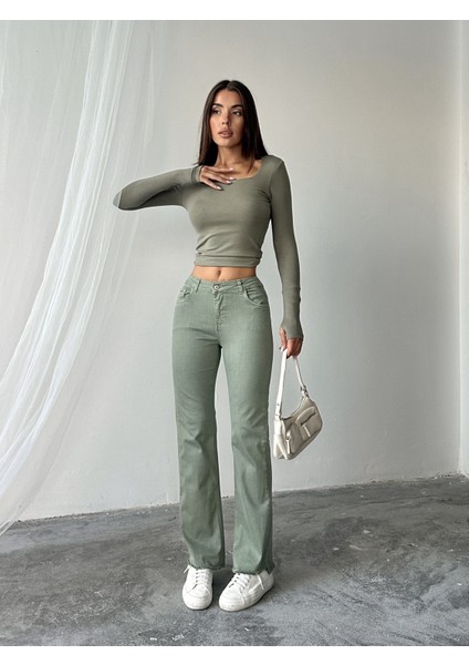 Su Yeşili Püskül Paça Detaylı Slim Kadın Pantolon fırsatları