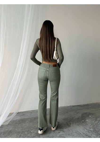 Su Yeşili Püskül Paça Detaylı Slim Kadın Pantolon