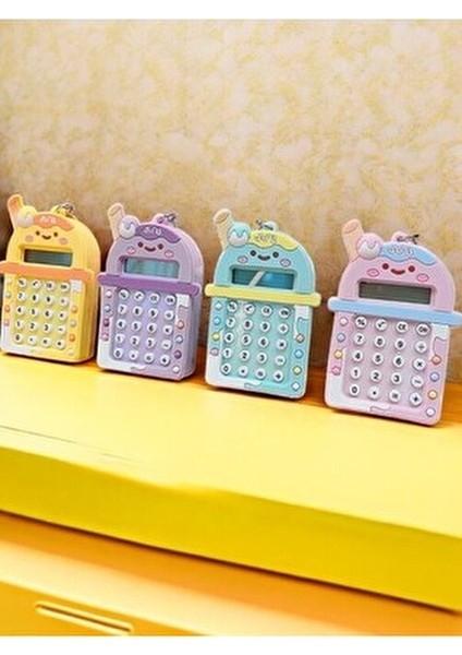 Renkli Sevimli Mini Anahtarlık Hesap Makinesi Pilli Cep Tipi Pratik Kullanım