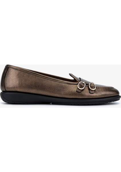 Kadın Kahverengi Hakiki Deri Loafer Ayakkabı 611 E1712-06 Bn Ayk SK25-26 Marrone Pearl