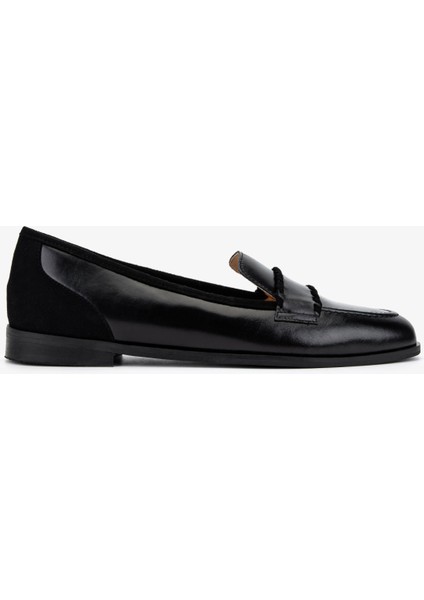 Kadın Hakiki Deri Siyah Loafer Ayakkabı 611 H10046-B12 Bn Ayk SK25-26 Black/black