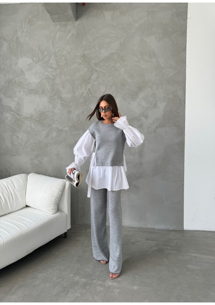 Gömlek Detaylı Triko Takım