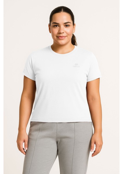 Haki Baskılı O Yaka Rahat Form Battal Büyük Beden Kadın T-Shirt - 97308