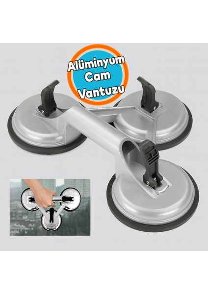 Alüminyum Vakumlu 3'lü Cam Vantuzu Cam Fayans Ahşap Metal Taşıma Kaporta Göçük Düzeltme Aparatı Üçlü