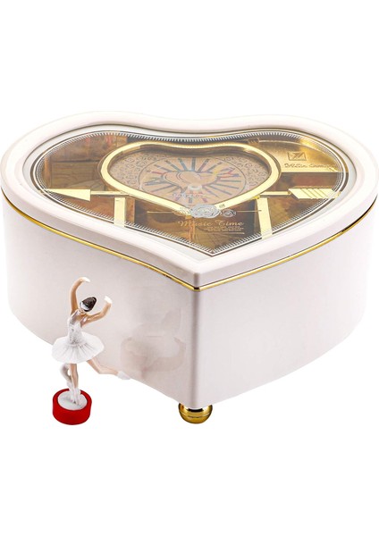 Beyaz Kalp Tasarımlı Balerinli Nostaljik Müzik Kutusu - Anneler Günü Hediyesi Takı , Mücevher Kutusu modelleri