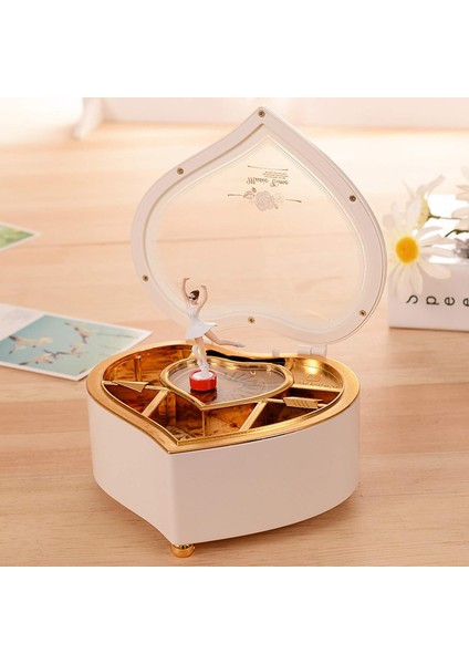 Beyaz Kalp Tasarımlı Balerinli Nostaljik Müzik Kutusu - Anneler Günü Hediyesi Takı , Mücevher Kutusu fırsatları