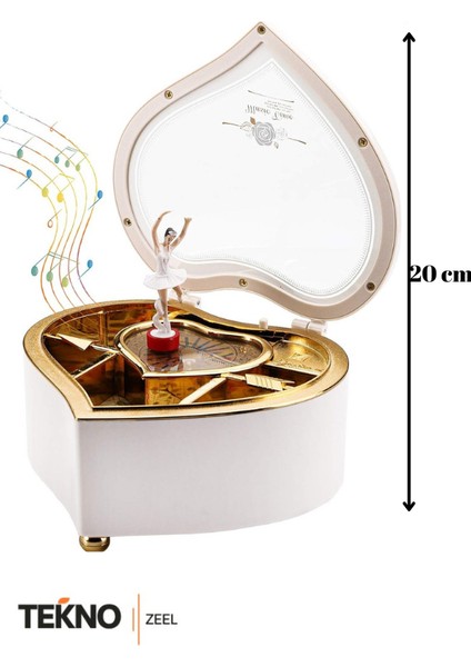 Beyaz Kalp Tasarımlı Balerinli Nostaljik Müzik Kutusu - Anneler Günü Hediyesi Takı , Mücevher Kutusu indirimleri