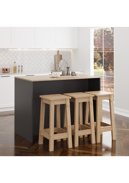 Monet G4022 3 Adet Bar Tabureli Mutfak Adası Antrasit Gövde Sepet Üst Şaraplıklı Çok Amaçlı Dolap