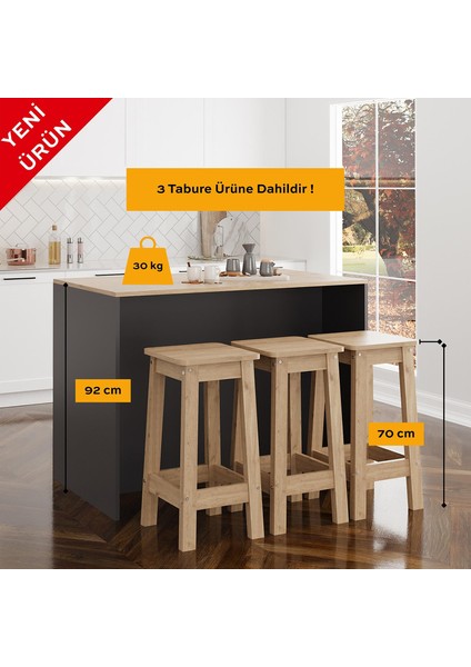 Monet G4022 3 Adet Bar Tabureli Mutfak Adası Antrasit Gövde Sepet Üst Şaraplıklı Çok Amaçlı Dolap fiyatları